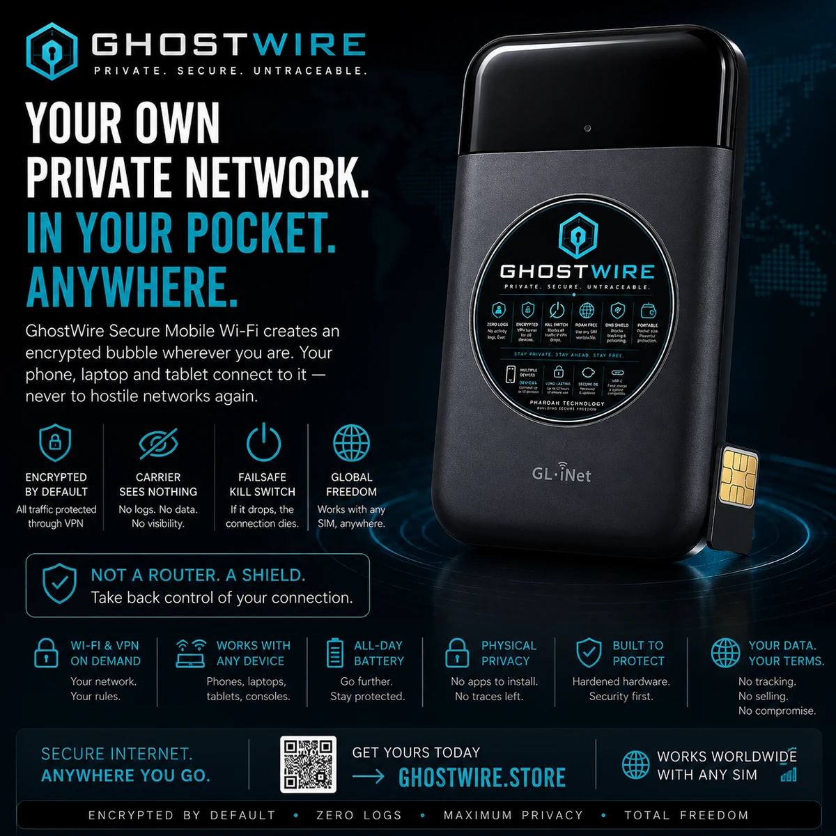 GhostWire Secure Mobile Wi-Fi portable LTE router